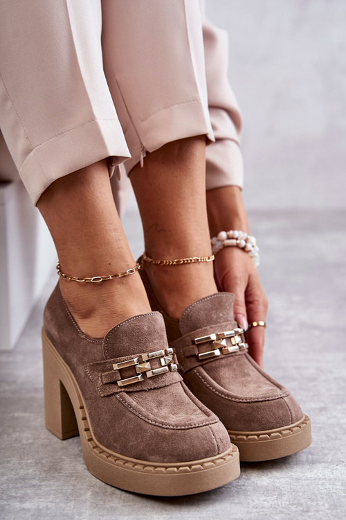 Semišové boty na masivním sloupku Béžový Jaime