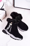 Detské izolované topánky Snehové topánky s kožušinou čiernou láskou lásky