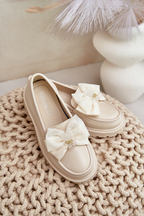 Dievčenské mokasíny S Mašľou Eko Koža Béžová Avallesa