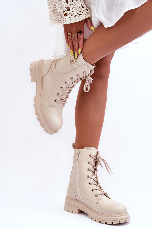 Kožené Dámské Botky Workery Bežové Chrezy