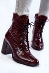 Dámské Lakovane kotníkové boty krokodýlí vzor Burgundsko Alva
