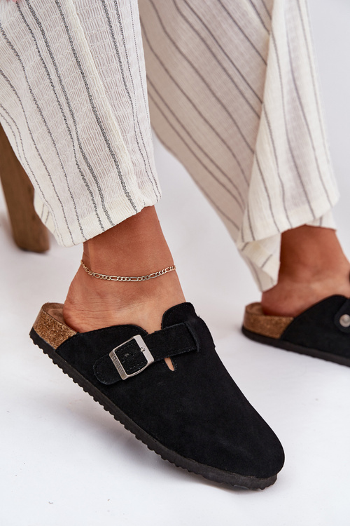 Semišové Dámské Pantofle S Přezkou Big Star RR274A384 Černé