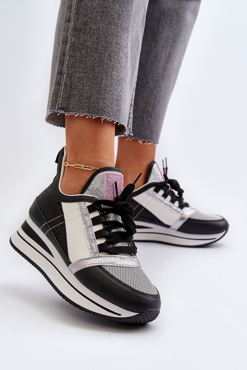 Dámské tenisky na klíně a platformě s flitry černé Rafani