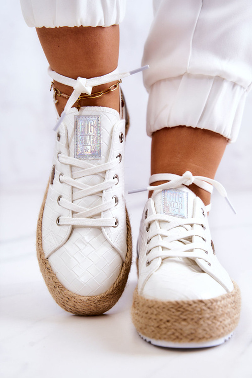 Zviazané espadrilles na pletenej veľkej hviezde jj274397 biela platforma