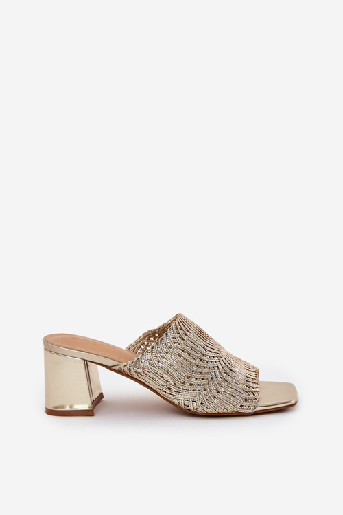 Dámské Pantofle S Pletením Na Podpatku Zlaté Ciariloria