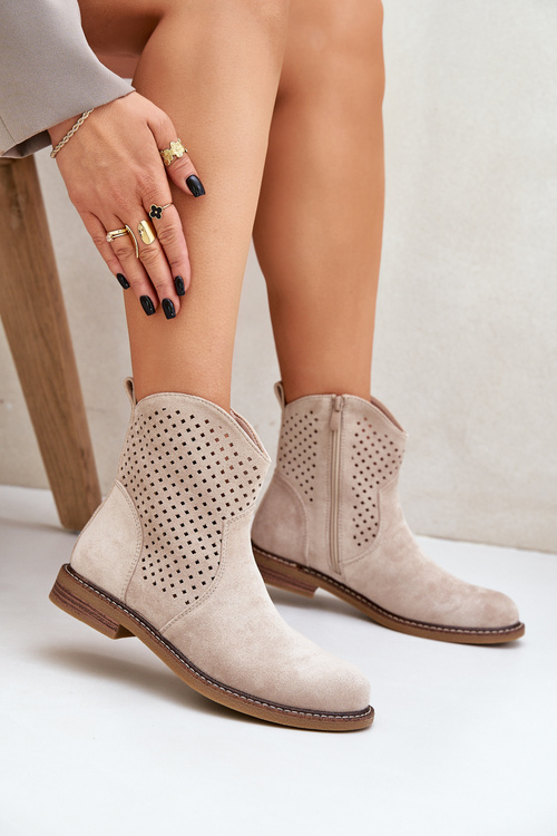 Děrované boty na plochém podpatku světle béžové Zinollia