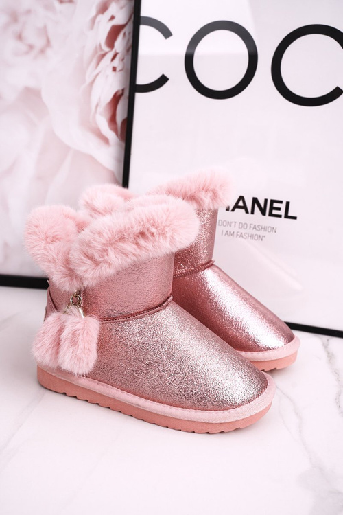 Dětské Teple Sněhule S Bambulkami Růžové Clara