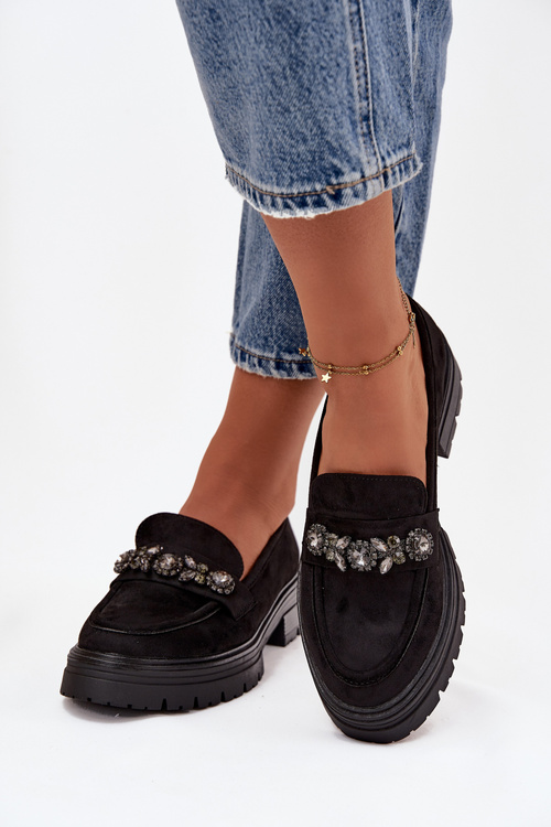 Eko Semišové Mokasíny Dámske S Dekoratívnou Brošňou Čierne Valiana