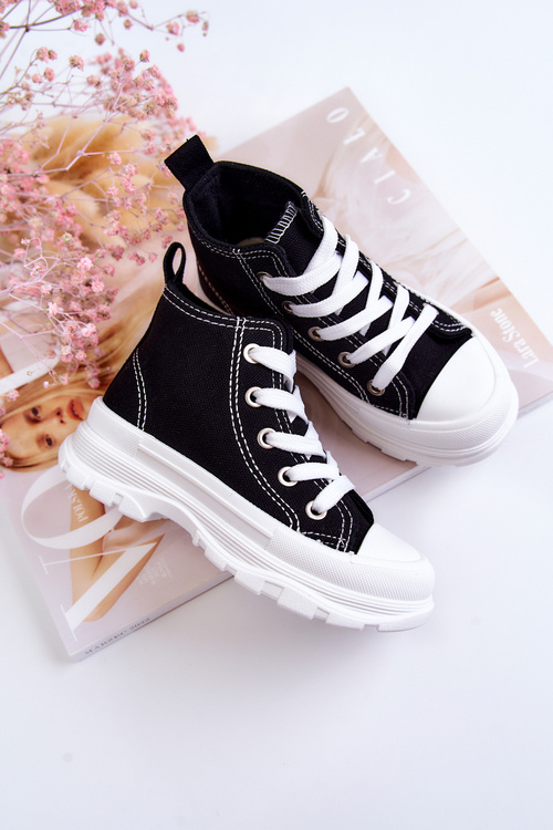 Detské čiernobiele tenisky s vysokým zviazaním