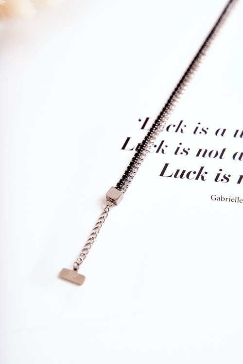 Dvojitý dámský náramek s kubickými zirkony stříbrno-černý