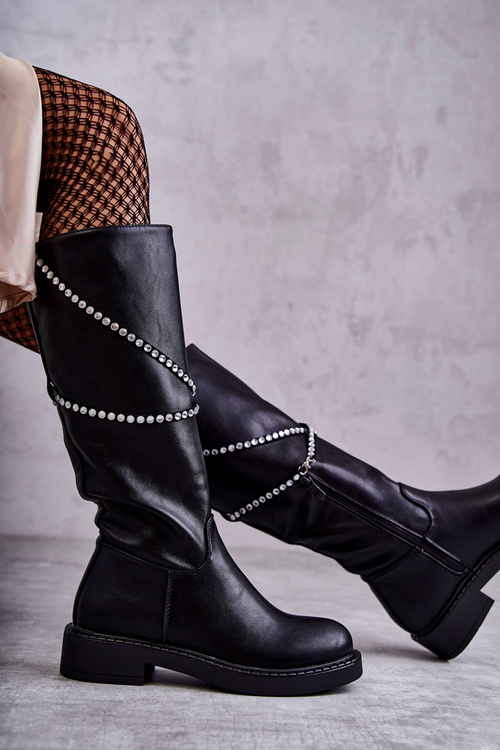 Dámské černé kozačky s ozdobami Černe Finlay