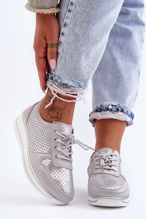 Kožené sportovní boty s perforací S.Barski AL22246 stříbrné