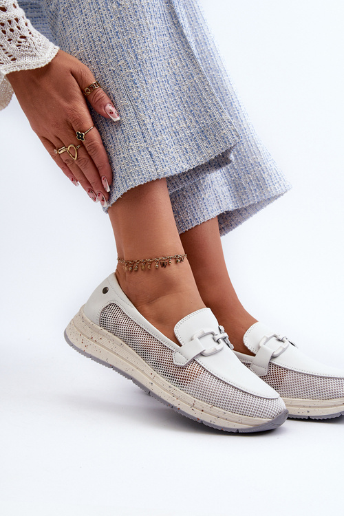 Dámské kožené mokasíny D&A TW210 Bílé