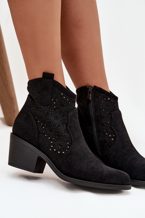 Dámské otevřené kotníkové boty na podpatku Černé S.Barski HY52-529 Černé