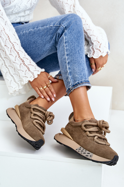 Dámske Semišové Tenisky Na Platforme S Hrubým Šnurovaním Artiker 54C1466 Svetlohnedé