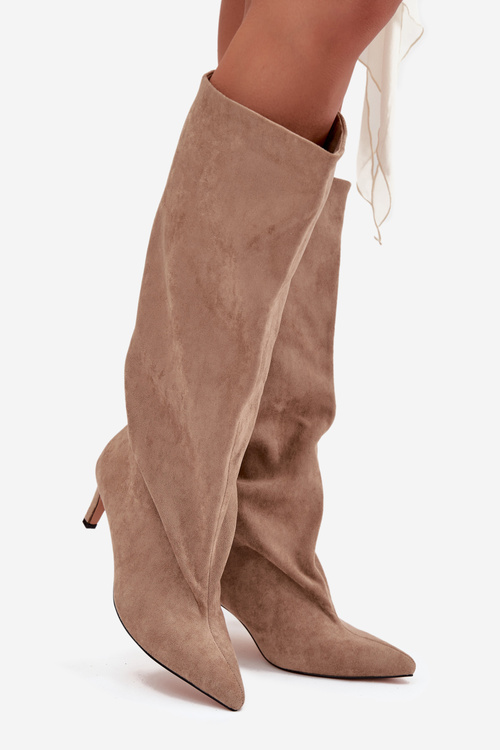 Nazouvací dámské kozačky na jehlovém podpatku béžové Taffine