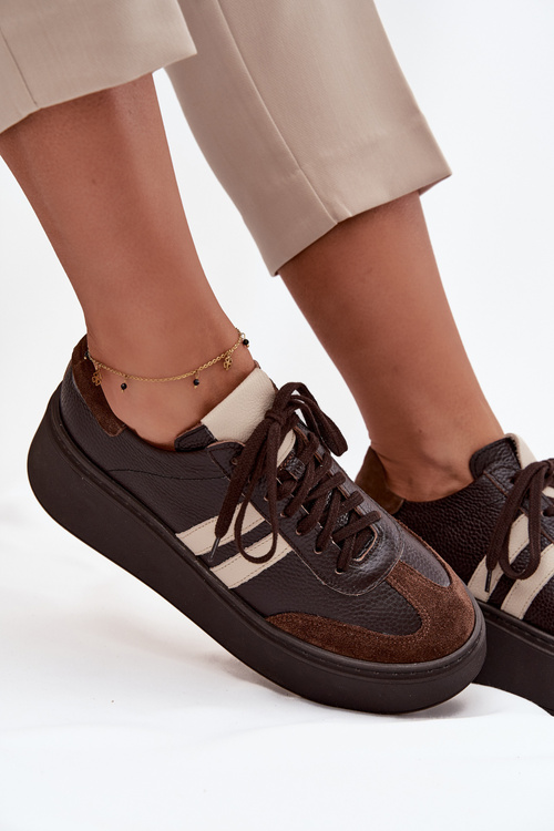 Kožené dámské tenisky na platformě Zazoo 3775 čokoládové