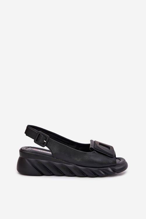 Dámské kožené sandály na klínu s ozdobou Artiker Černé 56C2156