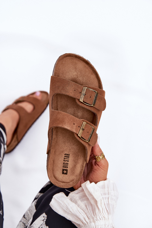 Semišové Dámské Pantofle Se Sponami Big Star RR274A394 Hnědé