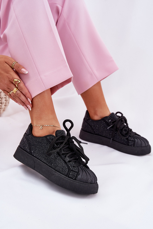Dámské tenisky se zdobením na platformě černé Eanneth