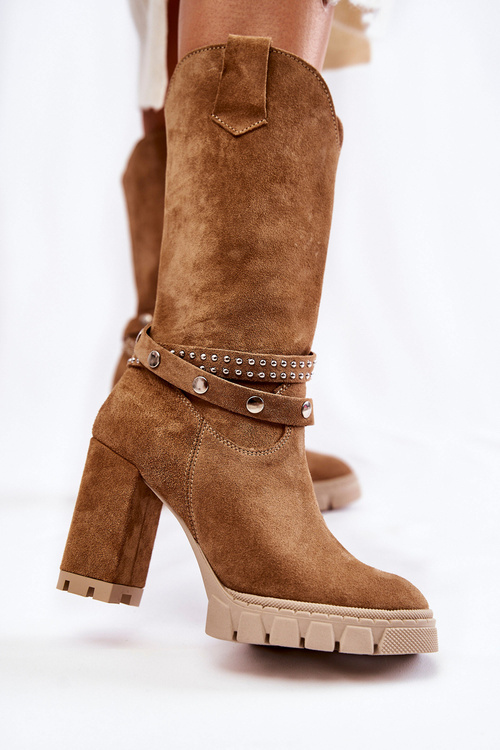 Dámské vysoké kozačky na vysokém podpatku Lewski Shoes 3246 Béžove