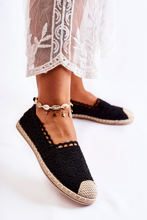 Dámske otvorené diela espadrilles skĺzli čiernu letisu