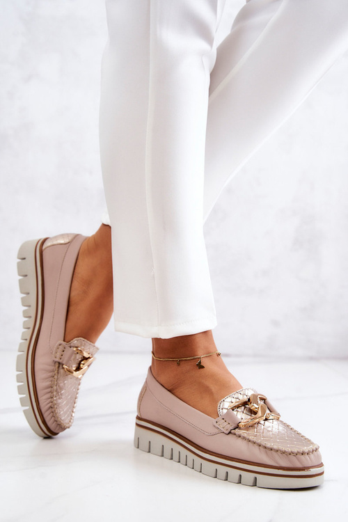 Dámske kožené mokasíry na platforme Beige Venesia