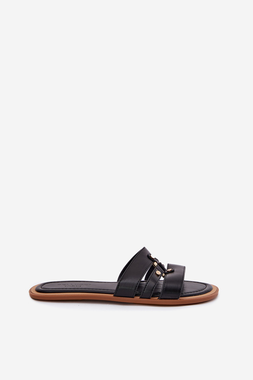 Ploché Dámske Sandále So Zlatým Detailom Čierne Noroti