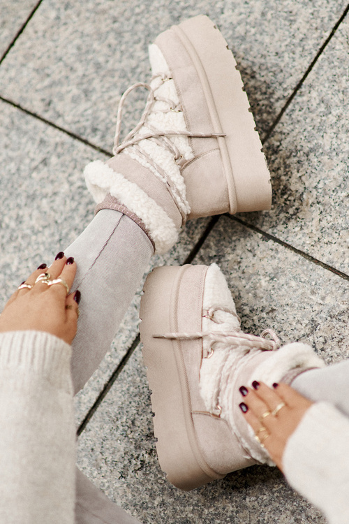 Snehové Topánky Na Platforme S Šnurovaním Svetlo Béžové Izathiel