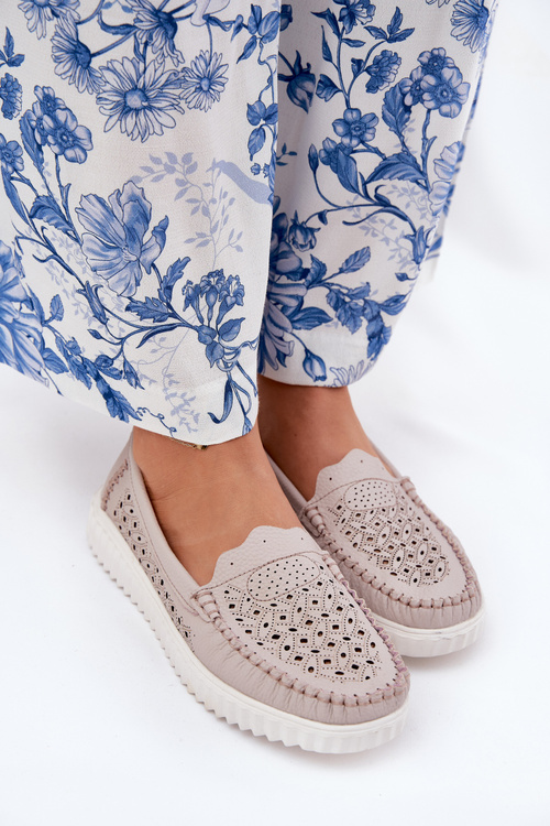 Kožené Dámské Mokasíny S Vzorováním Vinceza 88028 Béžové