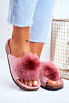 Dámské Papuče Na Korku s Bambulí Růžové Galaxo