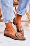 Dámska semišová balerína Moccasins Light Brown Mary-Jane