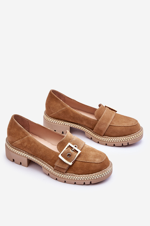 Módne semišové mokasíny tmavé -BEIGE ELOISA