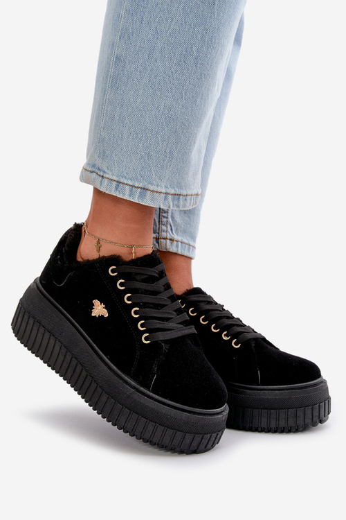 Dámske Zateplené Tenisky Na Masívnej Podešvi So Zlatým Detailom Čierne Lotira