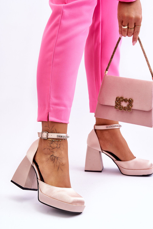 Módní lodičky na masivních podpatcích se zirkony Béžove Adel