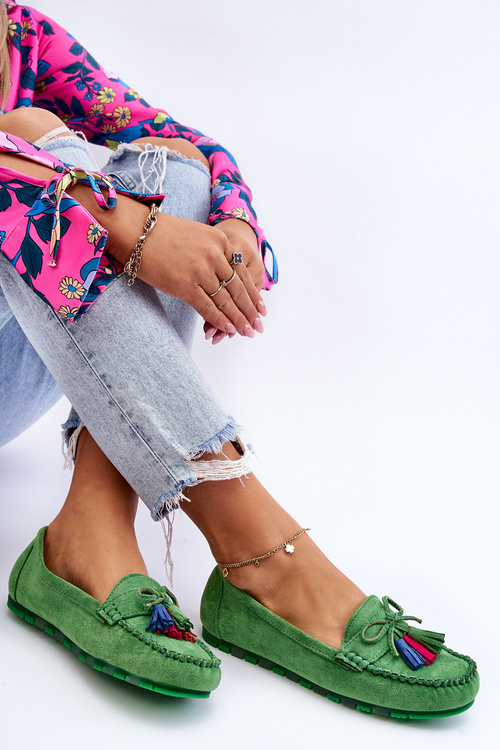 Semišové Mokasíny S Mašlí A Třásněmi Zelená Dorine