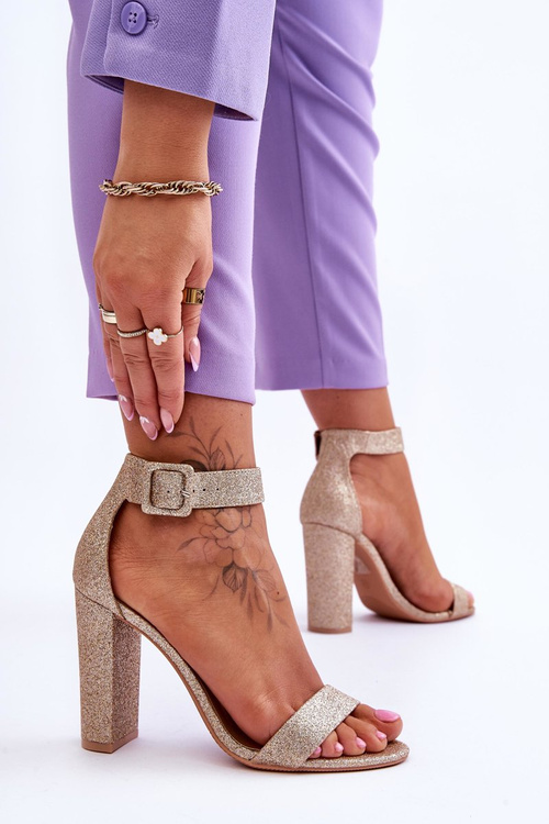 Dámske sandále na stĺpiku Dark Golden Brocade Joalice