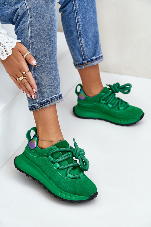 Dámske Semišové Tenisky S Hrubým Šnurovaním Artiker 55C0099 Zelené