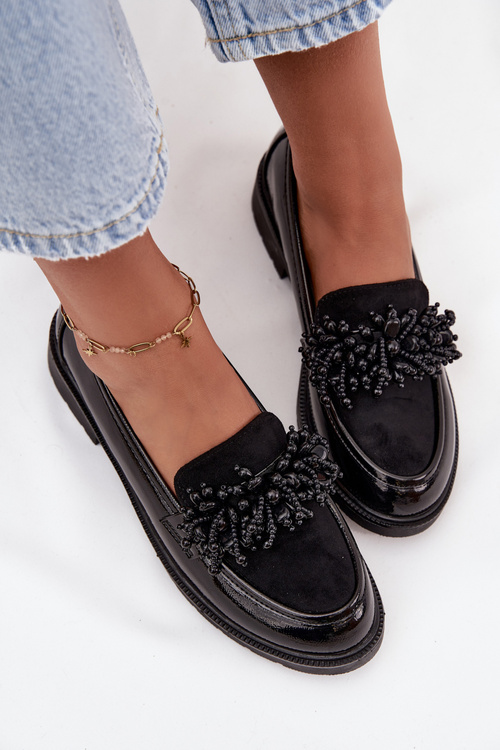 Dámske lakované mokasíny S.Barski HY52-369B Čierne