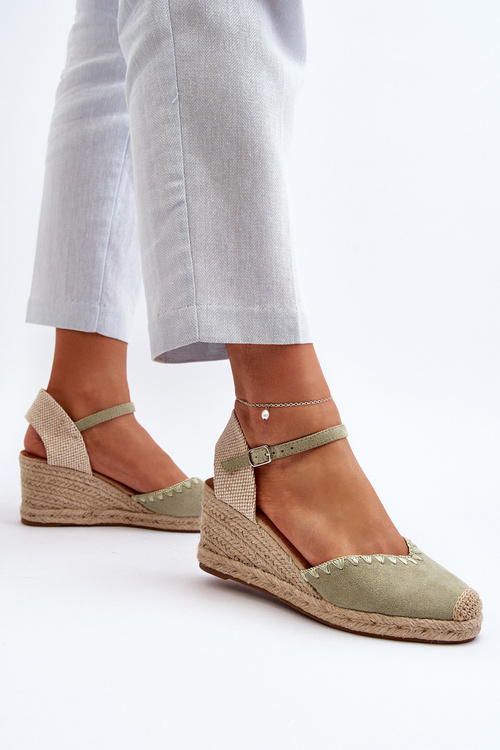 Sametové sandály espadrily na klinu s prýmkem zelené Raylin