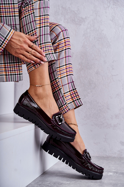 Dámske kožené mokasíry na platforme Venesia Burgundsko