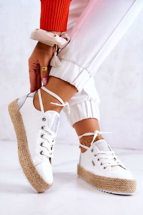 Zviazané espadrilles na pletenej veľkej hviezde jj274397 biela platforma