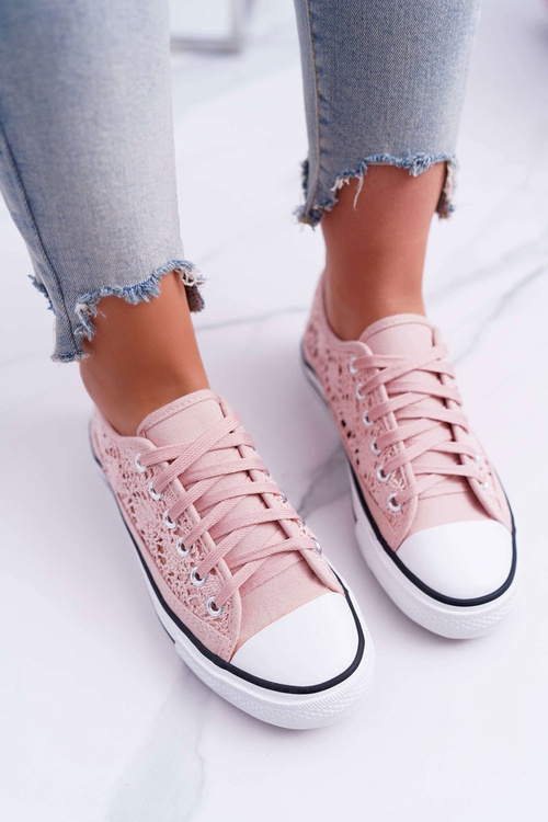 Nízké Dámské Tenisky Krajka Růžové Veroli