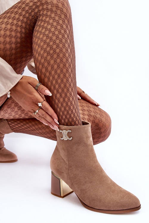 Zdobené Słupku Botky Z Zamszu Beżové Dwinja