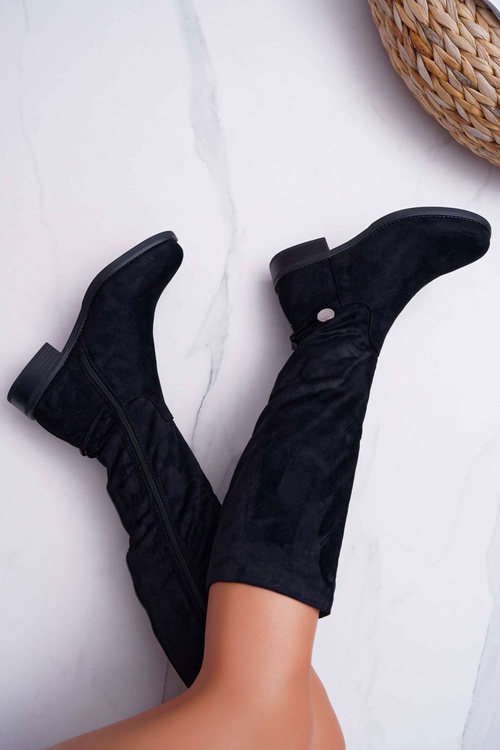 Dámske ploché topánky pre kolená čierna xomea