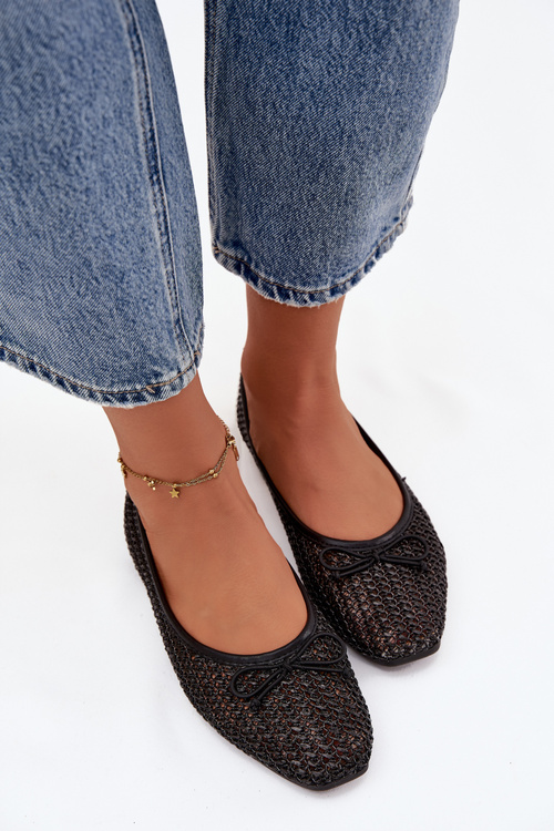 Baletné Topánky S Pleteným A Mašľou Čierne Belirra