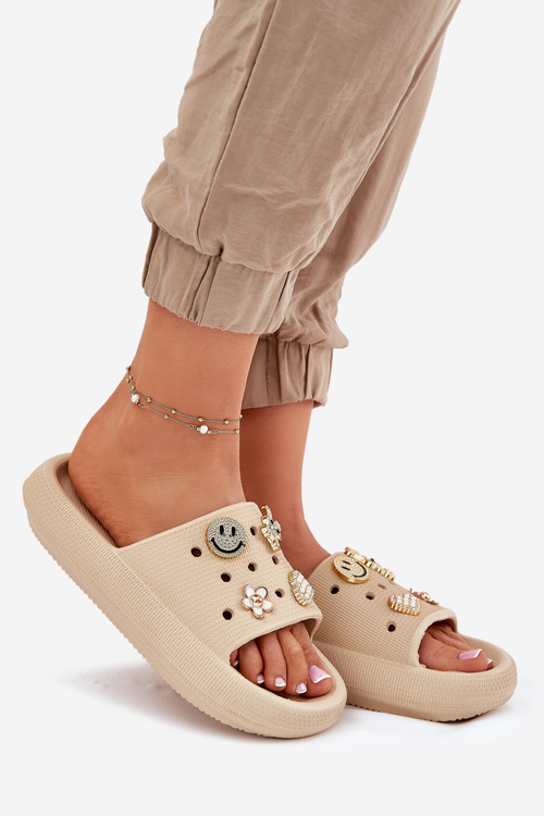 Dámske Pěnové Papuče S Ozdobami Béžové Vinceza 76055