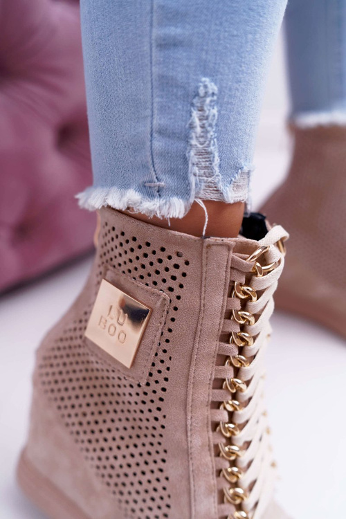 Ženské tenisky lu boo otvorené dielo semiš béžové clampa