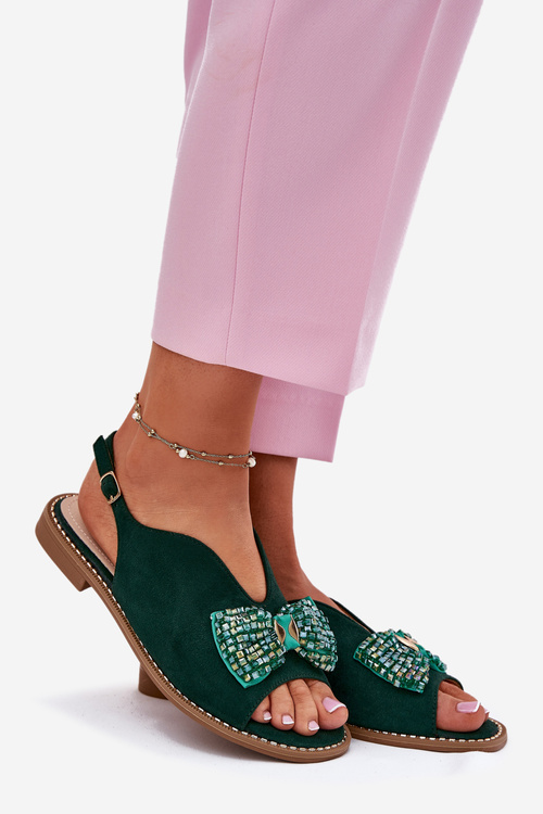 Dámske Sandále S Mašľou Na Nízkom Opätku S.Barski KV51-014 Zelené