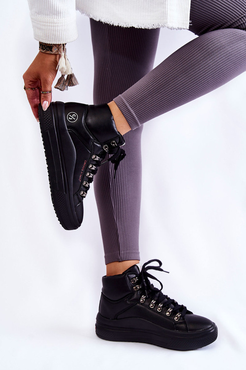 Dámske vysoké tenisky krížové džínsy KK2R4029C Čierne